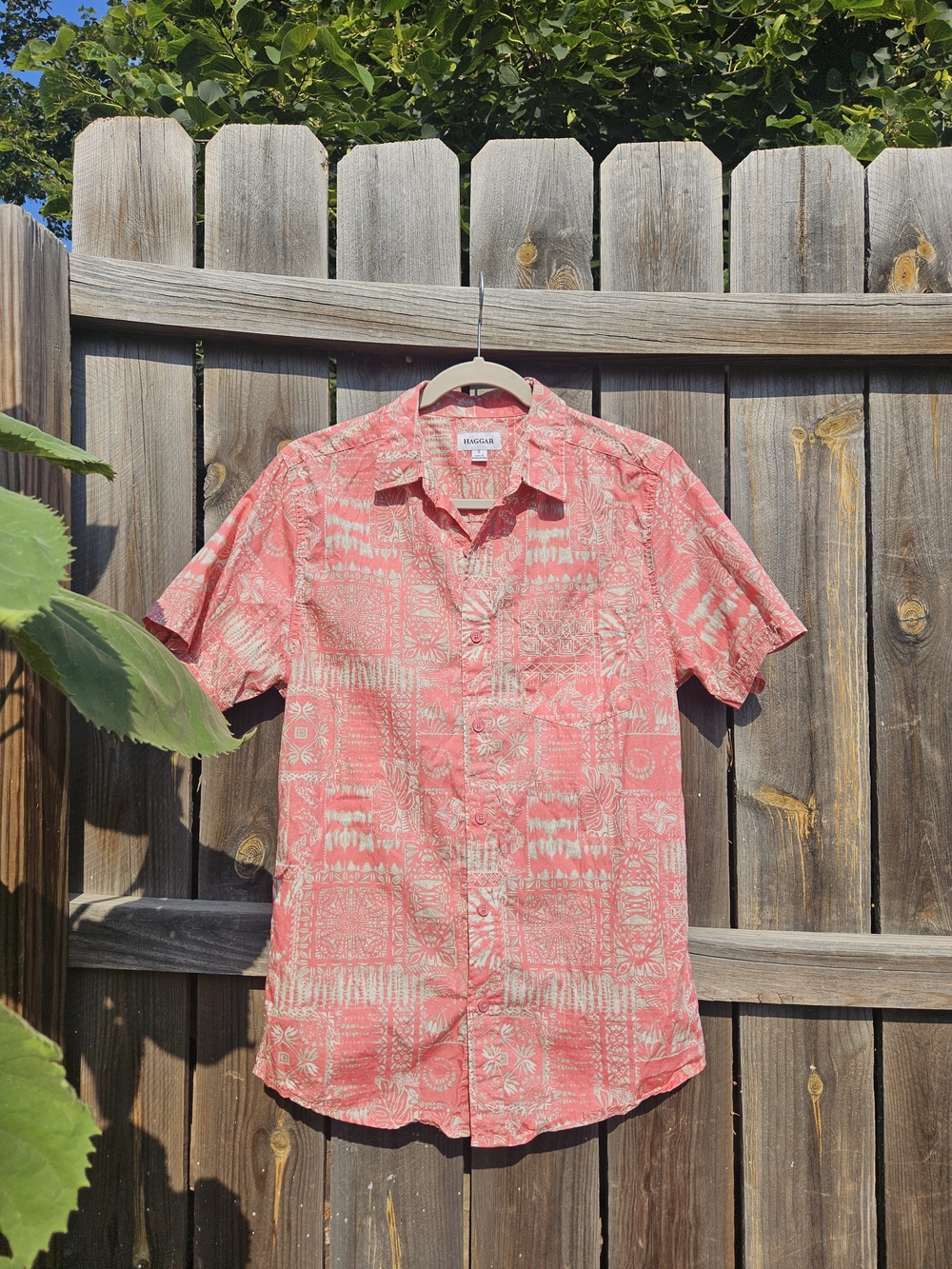 Haggar 100% Cotton Hawaiian Shirt Button Collar Short Sleeve Cuff Resort Small
